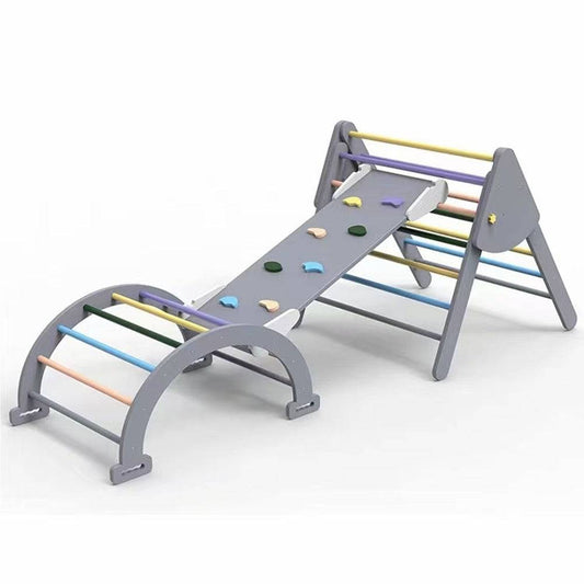 COOLBABY Wooden Climbing Triangle Foldable Climbing Triangle Ladder Toy with Slide and Climbing Arch Indoor Outdoor Playground Toddler Climbing Toy - COOL BABY