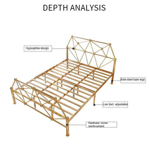 Durable Gold Iron Bed Frame - Elegant Carbon Steel Design for Ultimate Comfort - COOLBABY