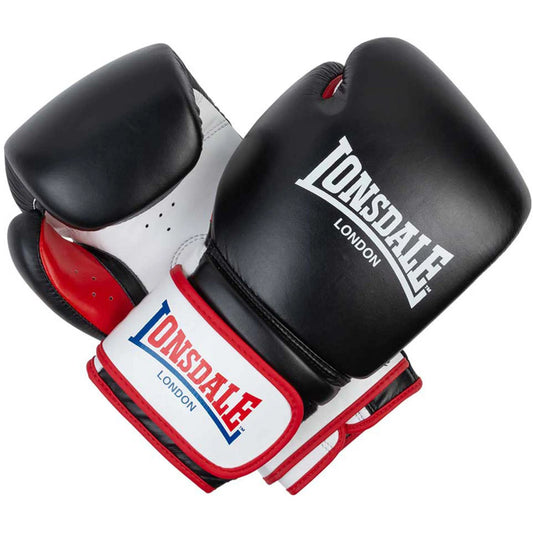 COOLBABY Lonsdale Winston Leather Boxing Gloves - Durable Cowhide Training Gloves in Black/White/Red - COOLBABY