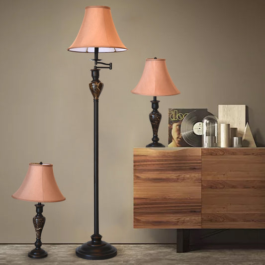 Floor Lamp SET (1 floor Lamp + 2 Table Lamps) Brass/Ceramic - Black / Brown - COOLBABY