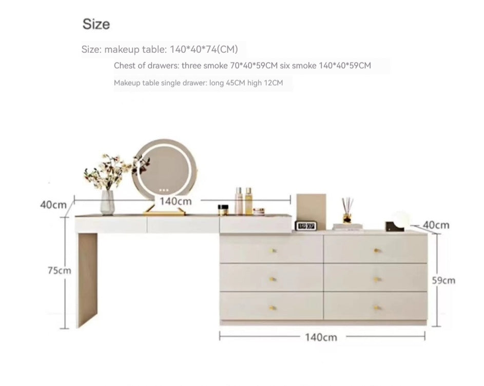 Modern High Definition Large Bedroom Dressing Table with LED Mirror and Storage