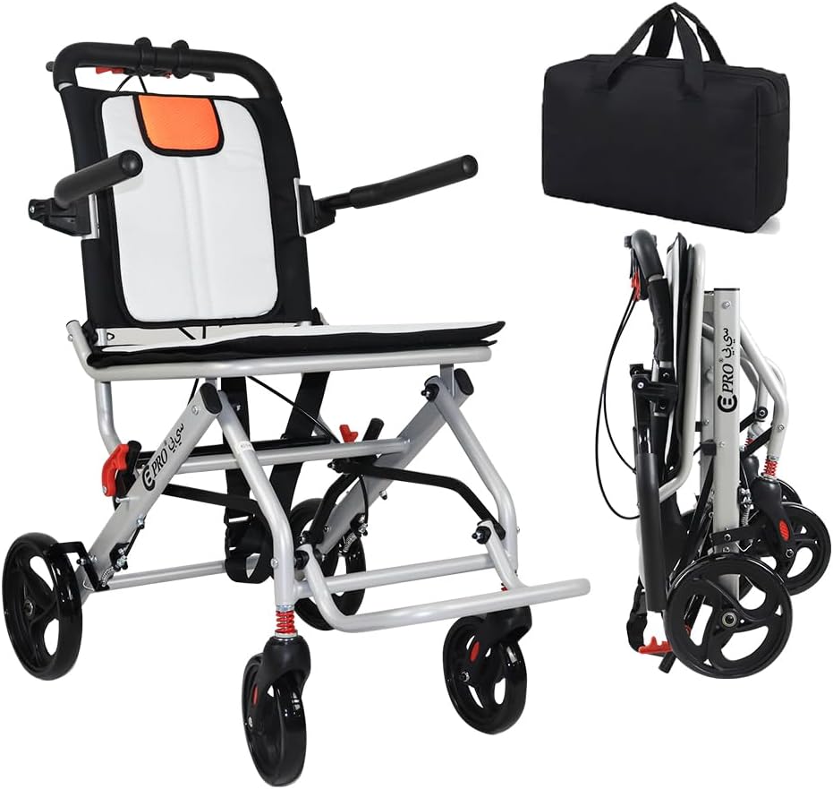 Aluminum wheelchairs for the elderly wheelchairs disabled portable foldable double support frame small hand push Super Lightweight (Only 19lbs）