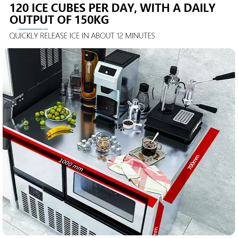 Wellcome Commercial Bar Refrigeration Workbench Compressor Refrigerated Milk Tea Shop Restaurant Kitchen One Piece Ice Making Machine