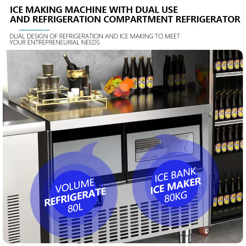 Wellcome Commercial Bar Refrigeration Workbench Compressor Refrigerated Milk Tea Shop Restaurant Kitchen One Piece Ice Making Machine
