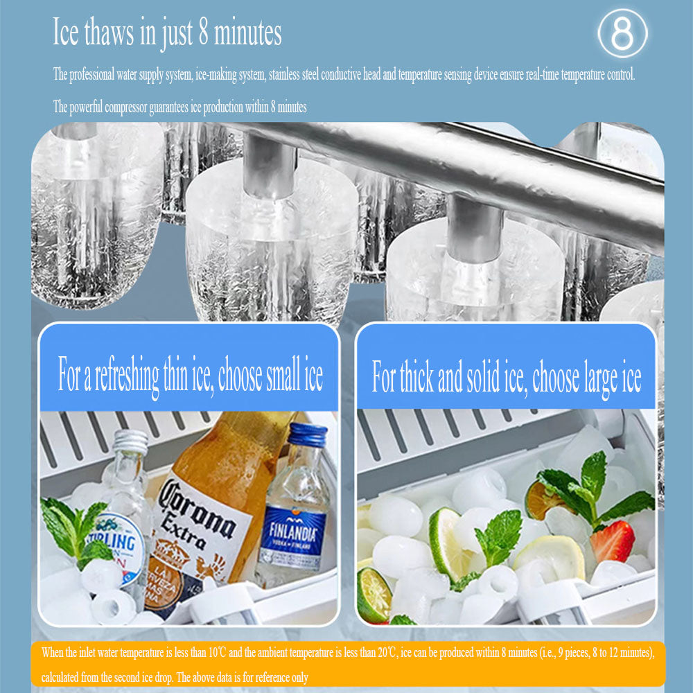 Water Dispenser with Built-In Ice Maker, Hot and Cold, 20KG Daily Output, Bullet-Shaped Ice, 290x300x836mm