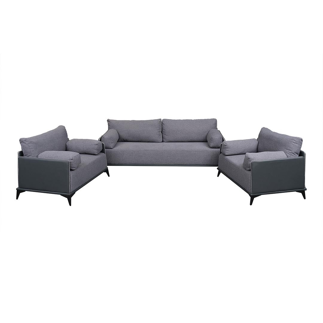 COOLBABY Durable Grey PU Leather Sofa Set – Four-Seater with Thick Cushions & Easy-Clean Design - COOLBABY