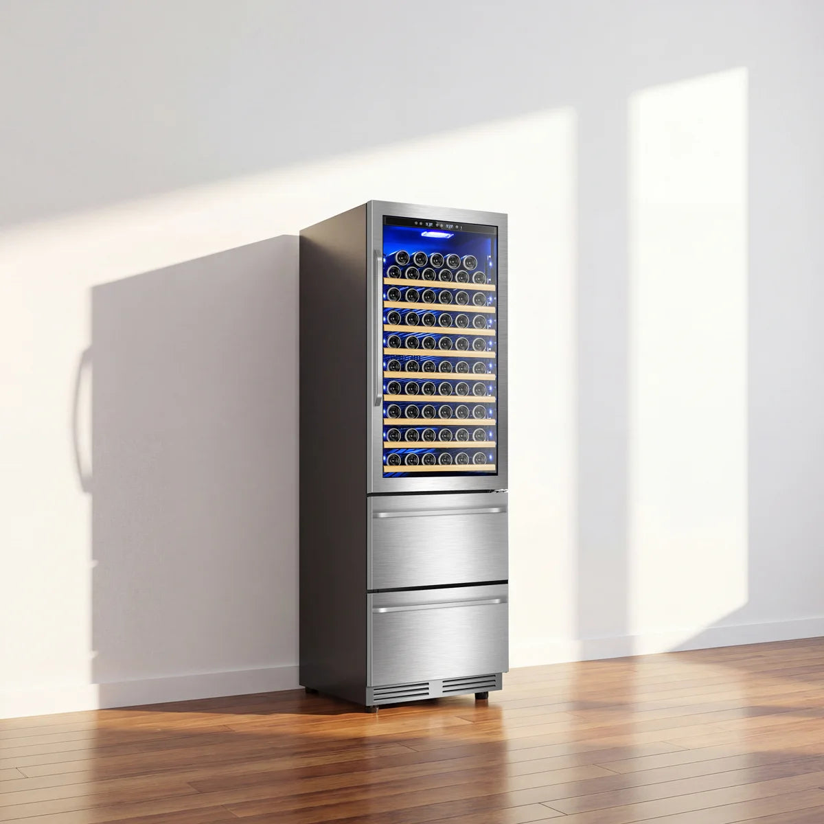 23.5'' Freestanding/Built-in 110 Bottle And 165 Can Wine & Beverage Refrigerator 2 IN 1 Dual Zone Drawer Beverage Fridge Wine Cooler