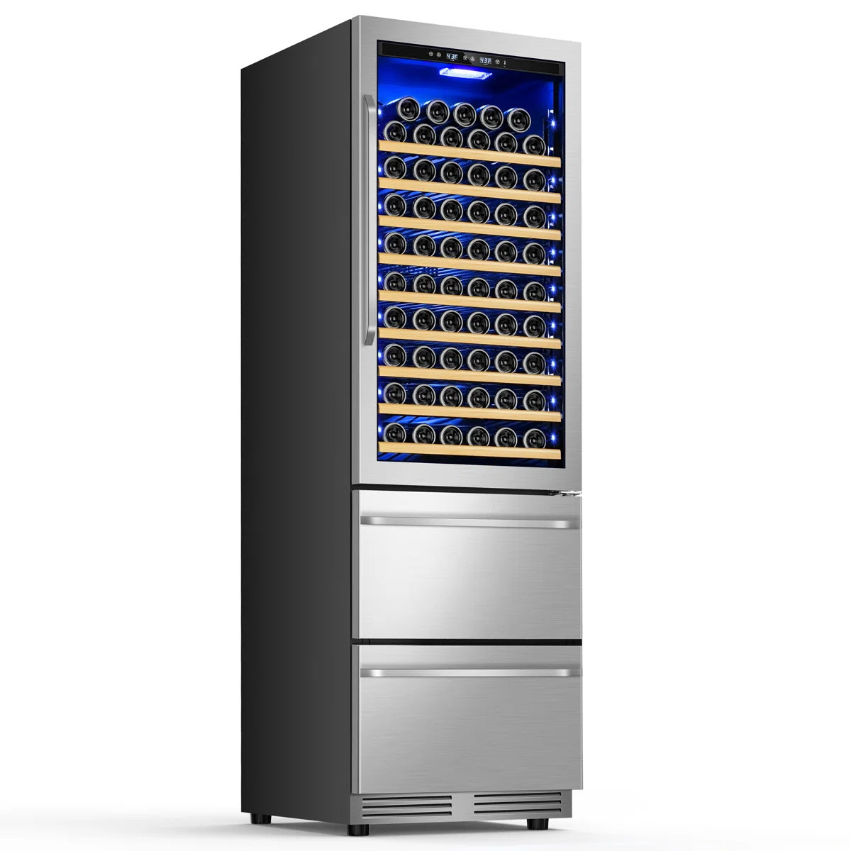 23.5'' Freestanding/Built-in 110 Bottle And 165 Can Wine & Beverage Refrigerator 2 IN 1 Dual Zone Drawer Beverage Fridge Wine Cooler