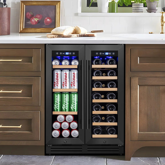 24 Inch 20 Bottle & 60 Can Dual Zone Wine and Beverage Refrigerator Undercounter Cooler Fridge