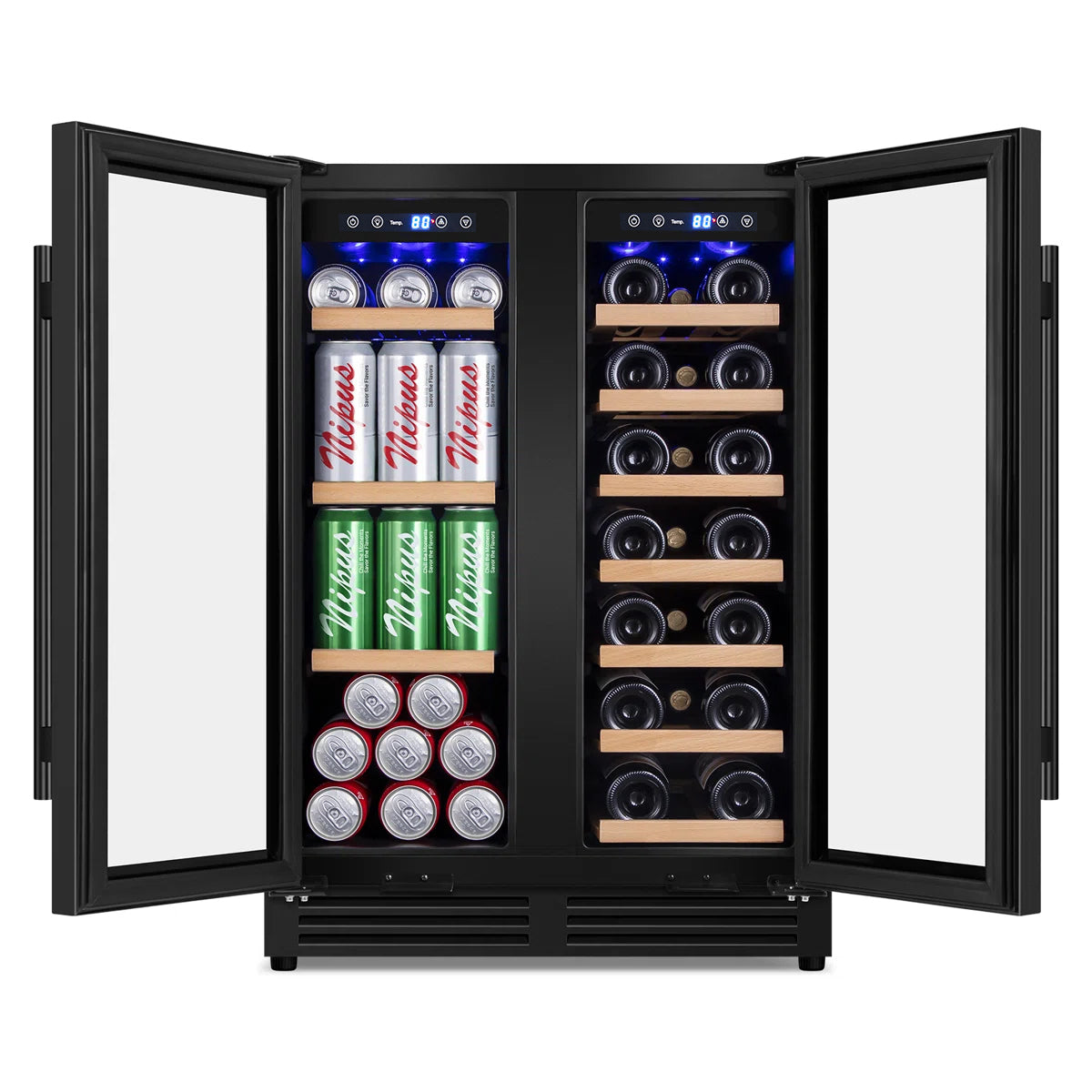 24 Inch 20 Bottle & 60 Can Dual Zone Wine and Beverage Refrigerator Undercounter Cooler Fridge