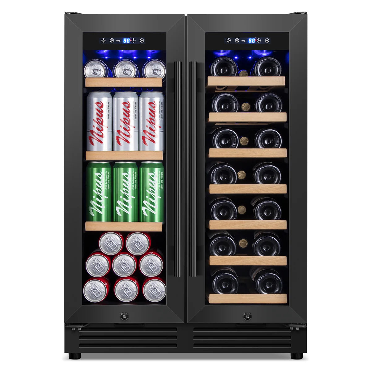 24 Inch 20 Bottle & 60 Can Dual Zone Wine and Beverage Refrigerator Undercounter Cooler Fridge