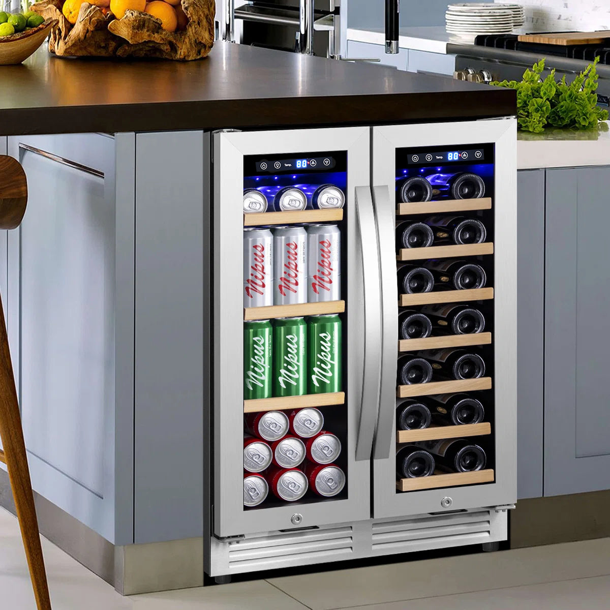 24 in. Dual Zone Beverage & Wine Refrigerator Holds 20 Bottles and 60 Cans Freestanding or Built-In Cooler