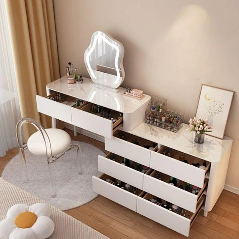 Modern Makeup Vanity Table Set with Illuminated Mirror, Ample Storage, and Sleek Design - COOLBABY