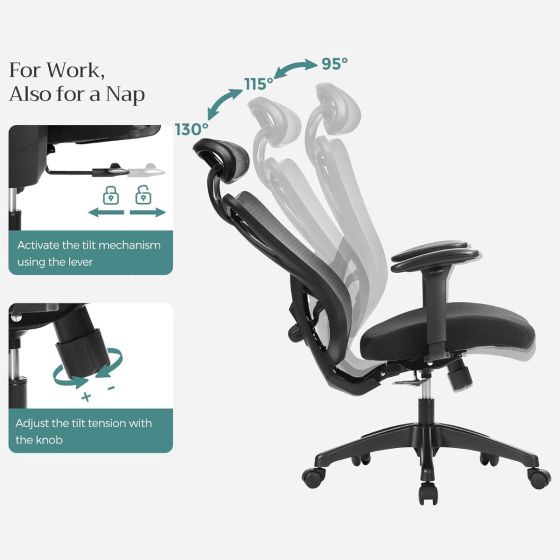 Office Chair, Ergonomic Desk Computer Chair, Mesh Chair, Adjustable Lumbar Support and Headrest Adjustable Height Black for Office - COOLBABY