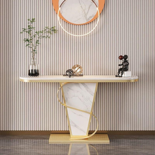 Entryway Slate Marble Console Table Semi-circle, Entry Porch Golden Finish for Home Décor. 120cmn - COOLBABY