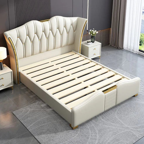 Luxurious Modern Upholstered Leather Bed with Storage - Italian Design, Moroccan Charm - COOLBABY