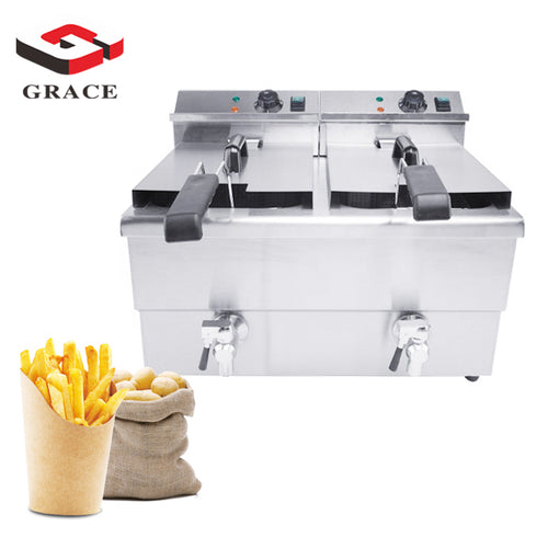 12L Dual Tank Restaurant Deep Fryer With Oil Front Drain - COOLBABY