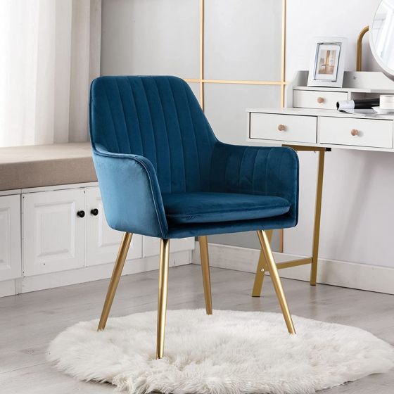 Velvet Dining Chair with Golden Metal Legs - COOLBABY