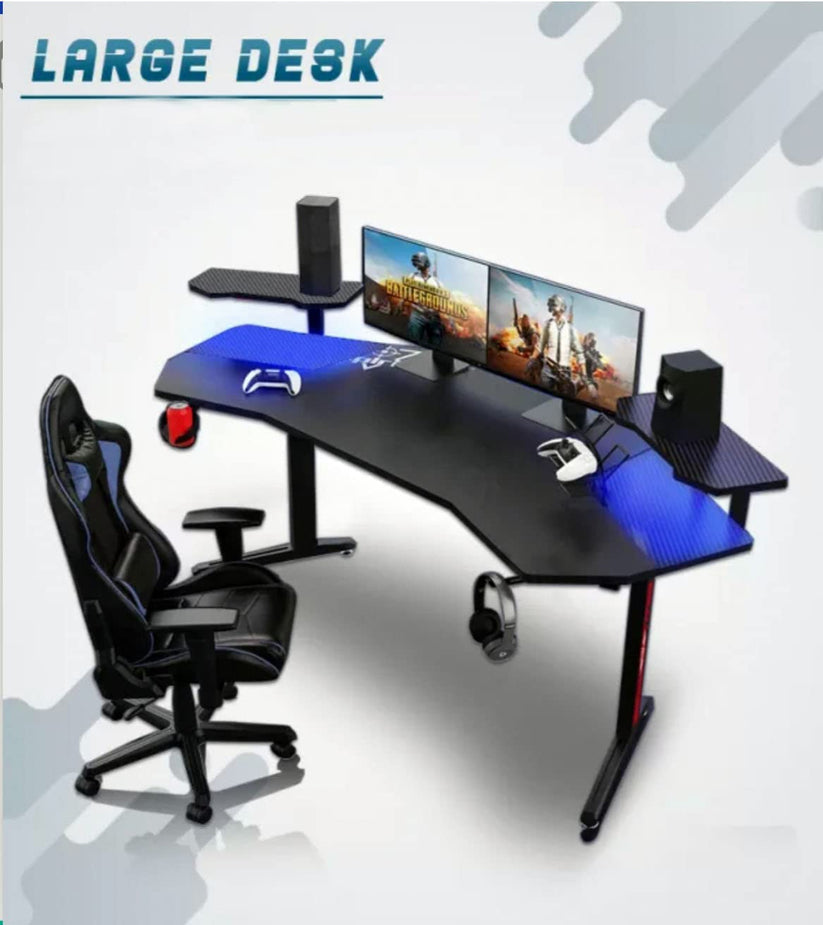 Gaming Desk Table With light, Computer Desk, Cup Holder and Headphone Hook Gamer Workstation Game Table - COOLBABY