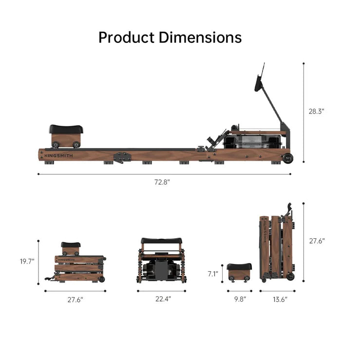 WR3L Water Rowing Machine | Foldable Wooden Rower with 5 Resistance Levels & LCD Display