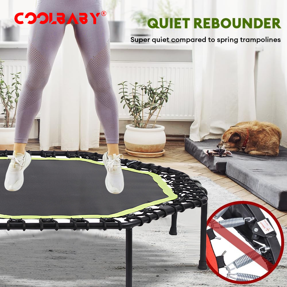 COOLBABY 51 Inch Quiet Mini Trampoline with Adjustable Handles, Fitness Trampoline, Bungee Jumping, Cardio Trainer for Adults Workout - COOLBABY