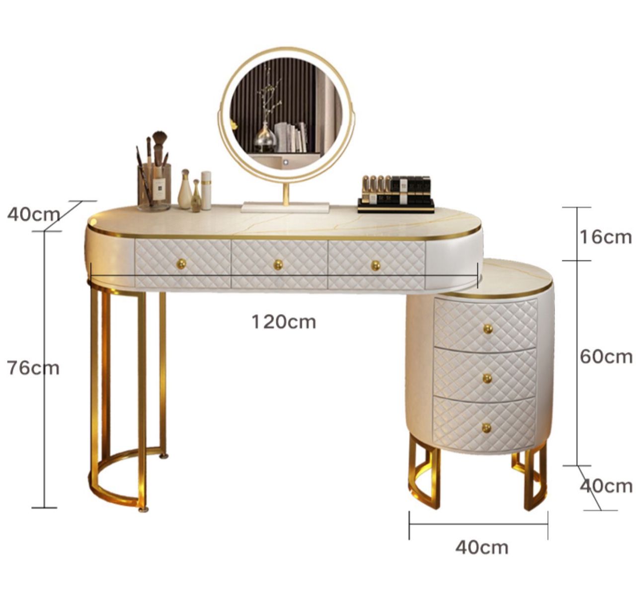 Elegant Dressing Table Set with Mirror, Cushioned Stool, and Multi-Drawer Storage - COOLBABY