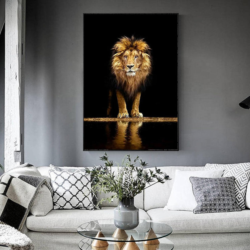 Modern Art Lion, Mural in Dark Canvas Wall Art - 150*100 cm - COOLBABY