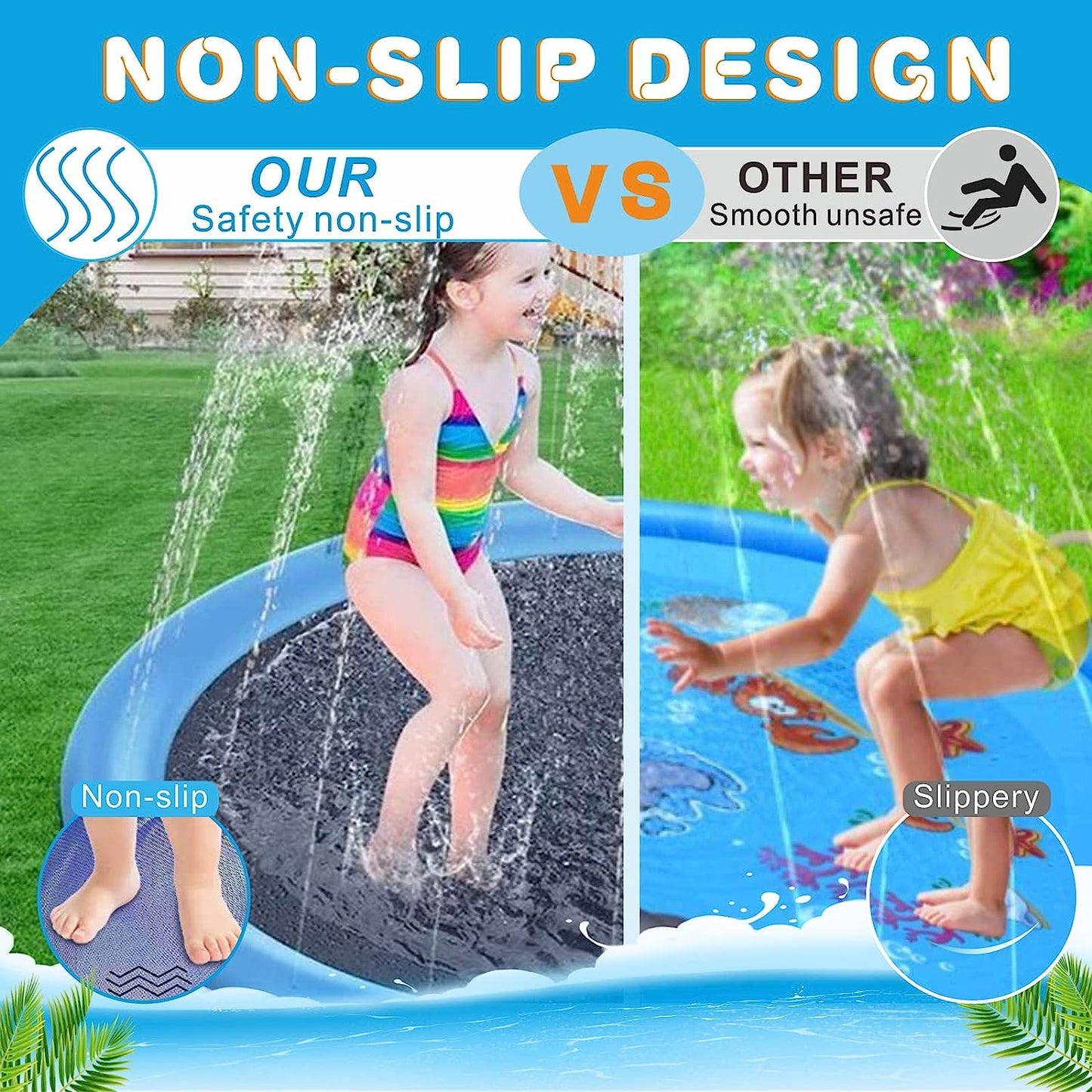 COOLBABY Kids Non-Slip Sprinkler Non-Slip Splash Mat 97 In For Kids And Dogs Thickened Sprinkler Pool Summer Outdoor Water Toys - COOL BABY