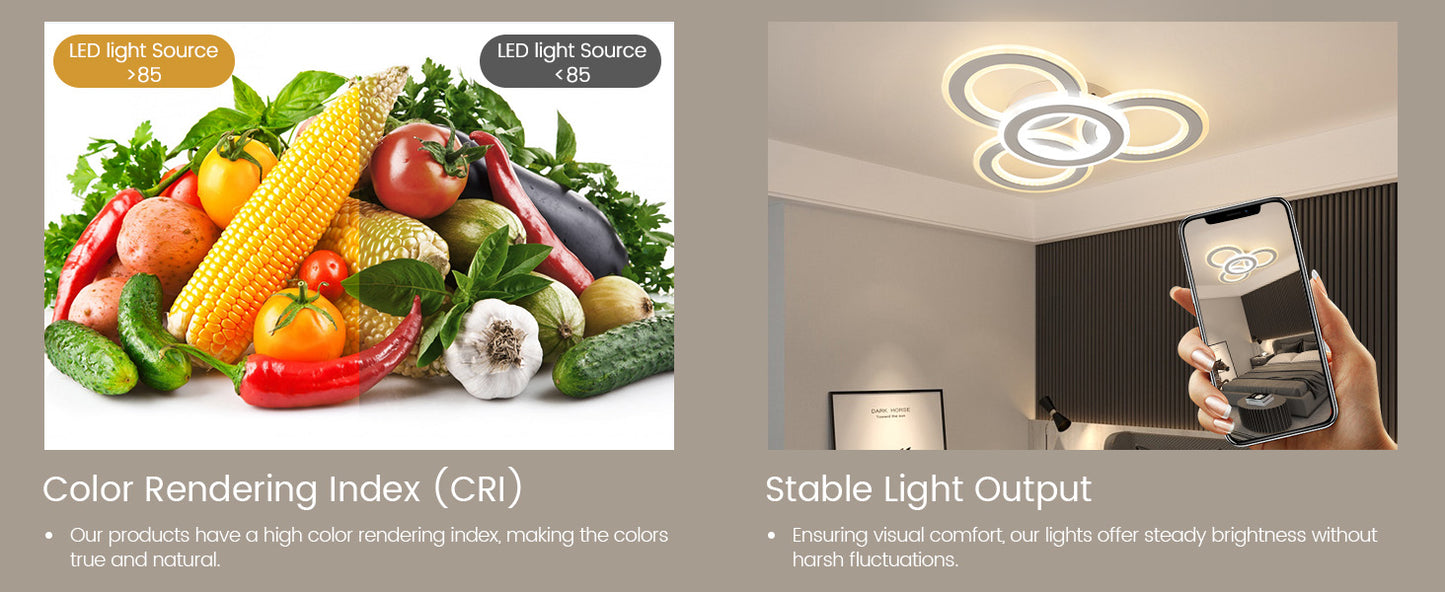 Modern LED Ceiling Light: White 3-Ring Flush Mount with 3-Color Dimming for Any Room - COOLBABY