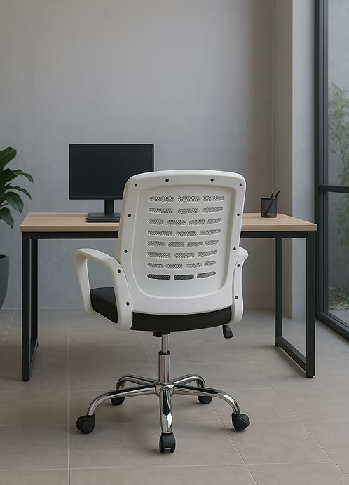 Ergonomic Mesh Office Chair with White Frame, Adjustable Height, High-Density Foam Seat & Fixed Armrests
