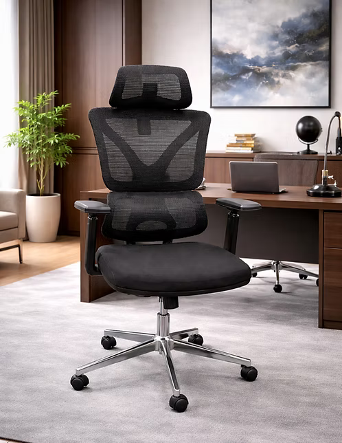 Desk Chair Office Chair for Home – Height Adjustable High Back Mesh Ergonomic Computer Chair with Lumbar Support, Headrest & Swivel Executive Design, Black