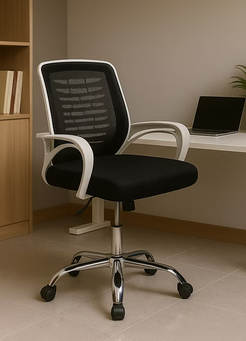 Ergonomic Mesh Office Chair with White Frame, Adjustable Height, High-Density Foam Seat & Fixed Armrests