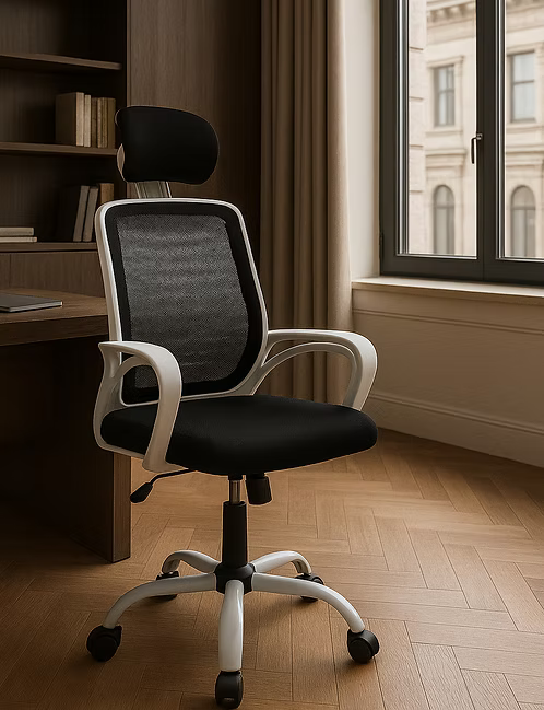 Ergonomic Mesh Office Chair with White Frame, Adjustable Height & High-Density Foam Seat