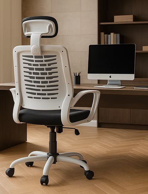 Ergonomic Mesh Office Chair with White Frame, Adjustable Height & High-Density Foam Seat