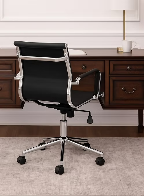 Medium Back PU Leather Office Chair with Chrome Steel Frame & Adjustable Height