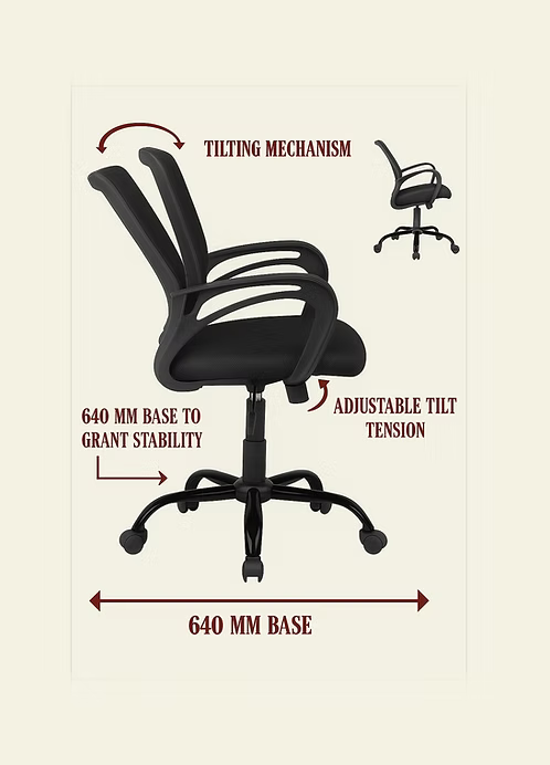 Ergonomic Mesh Office Chair with White Frame, Adjustable Height, High-Density Foam Seat & Fixed Armrests