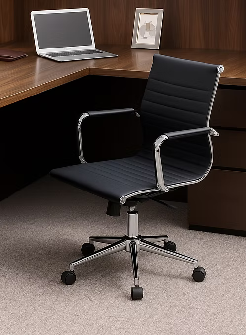 Medium Back PU Leather Office Chair with Chrome Steel Frame & Adjustable Height