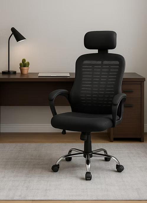Ergonomic Mesh Office Chair with Lumbar Support & Adjustable Height – High Density Foam Seat, Fixed Armrests, Black