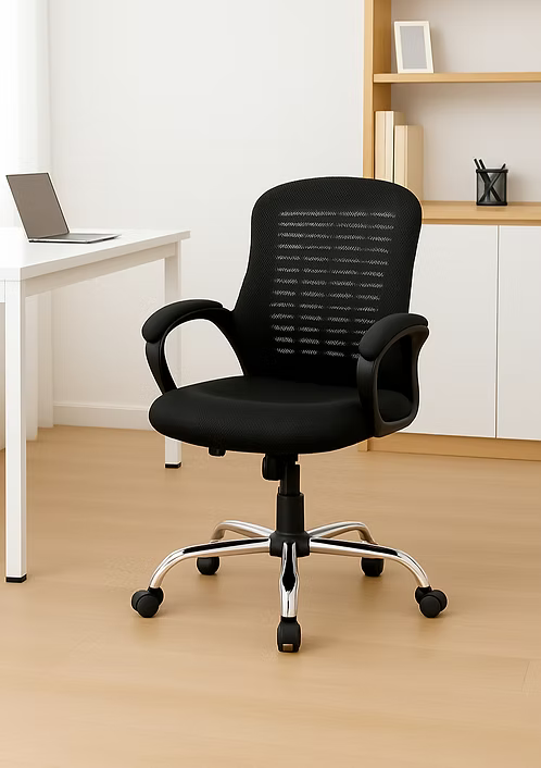 Ergonomic Mesh Office Chair with Adjustable Height, Lumbar Support & Cushioned Armrests for Home and Office