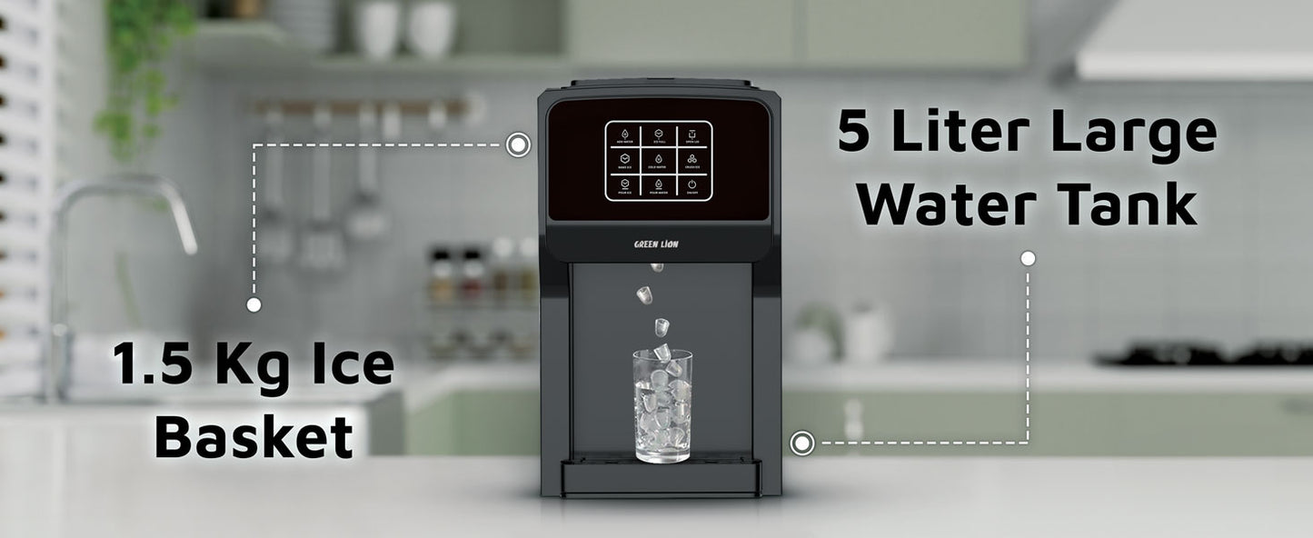 3-in-1 Ice Maker with Water Dispenser & Ice Crusher – 5L Tank, Touch Control, 18-20kg/24H, Class I Safety – Black - COOLBABY