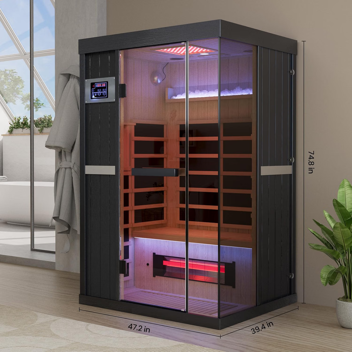 2-Person Full Spectrum Sauna Himalayan Salt Far Infrared Dual LED Controls