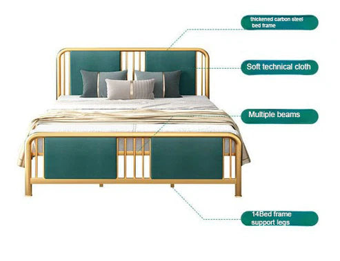 Light Luxury Wrought Iron Bed - Carbon Steel Frame with Technical Cloth Fabric - COOLBABY