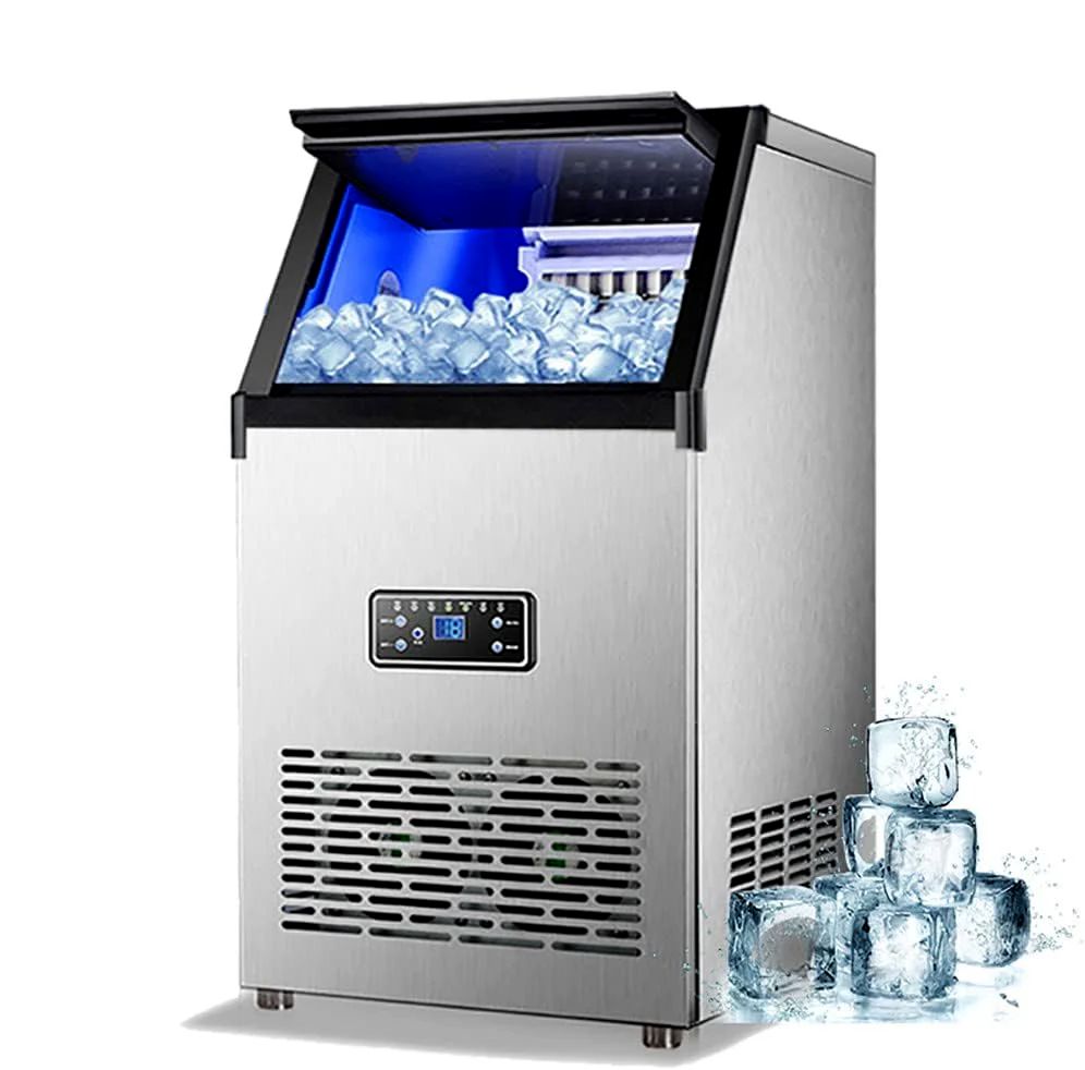 Commercial Ice Maker Machine, Automatic Ice Cube Maker with Blue LED Lighting, 30kg / 24H, LCD Display, Self-Cleaning, 11.5kg Ice Capacity, for Bar - COOLBABY