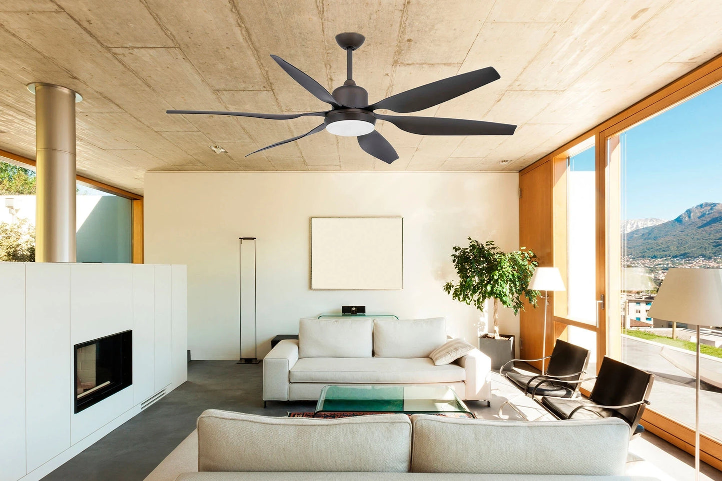 Dark Brown Ceiling Fan Ø 168CM Light Integrated And Remote Control Included