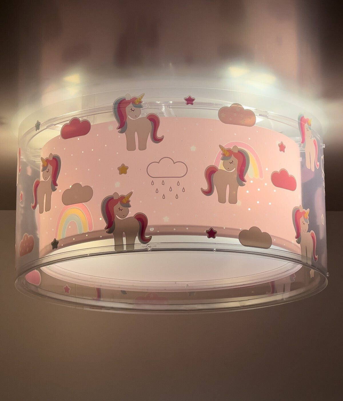 Children's Ceiling Lamp, Pink Unicorn Print That Glows In The Dark