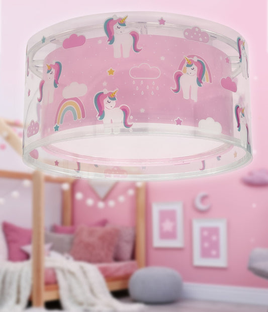 Children's Ceiling Lamp, Pink Unicorn Print That Glows In The Dark