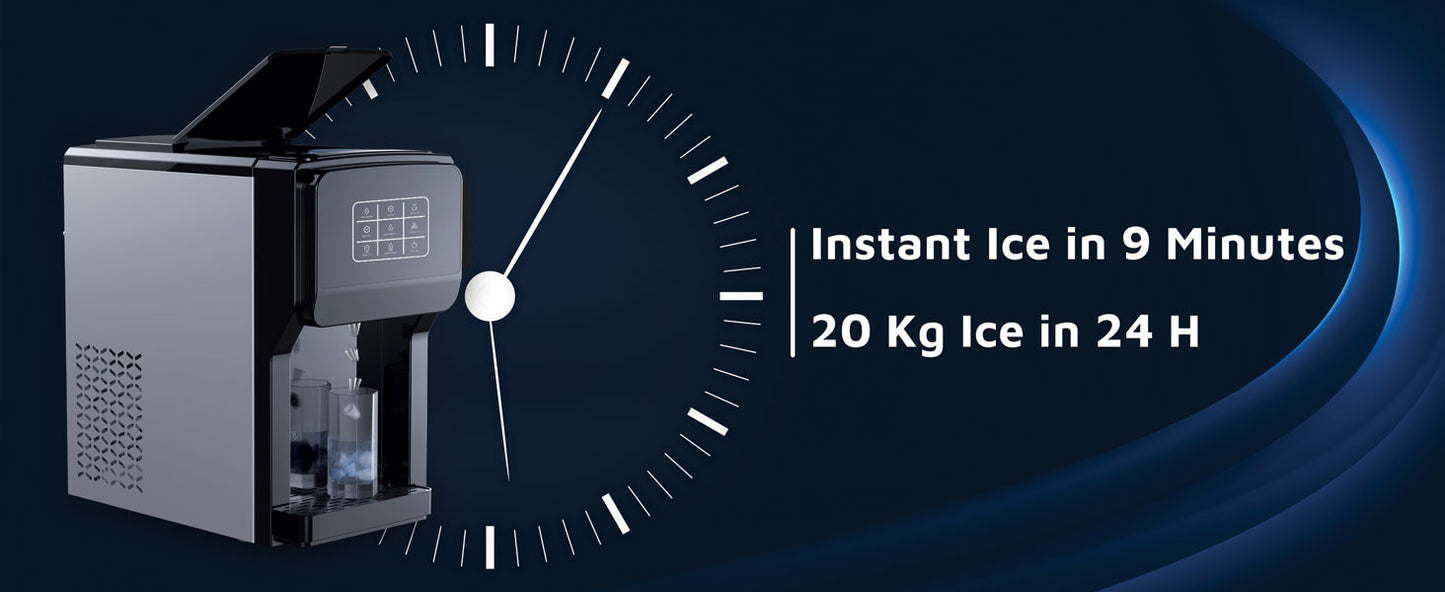 3-in-1 Ice Maker with Water Dispenser & Ice Crusher – 5L Tank, Touch Control, 18-20kg/24H, Class I Safety – Black - COOLBABY