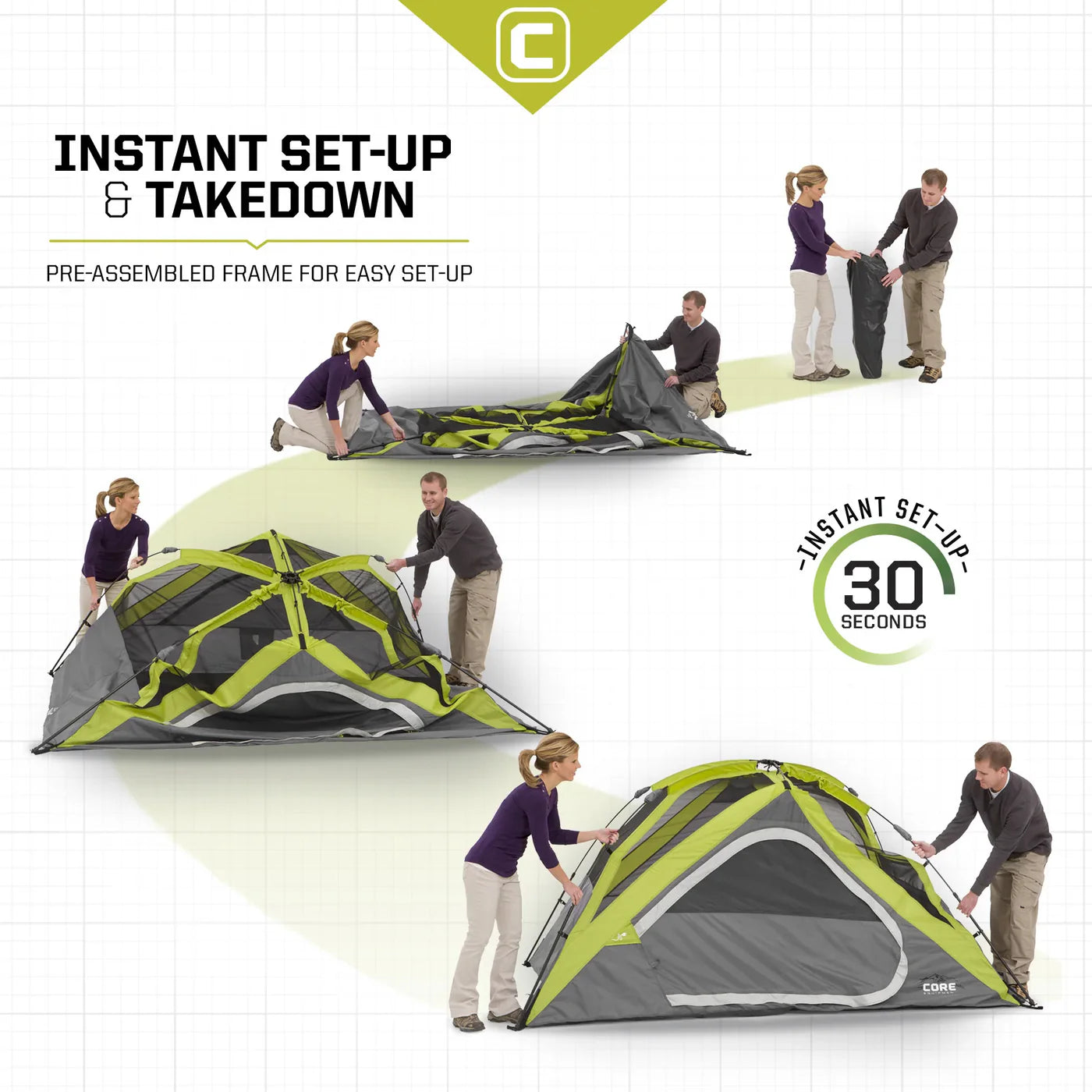 COOLBABY Core 3-Person Instant Dome Tent: Fast 30-Second Setup with Weather Protection - COOLBABY