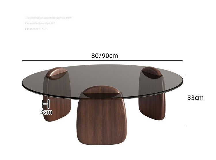 Round Coffee Table Wooden Base, Tempered Glass Countertop, Living room Center Table - COOLBABY