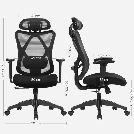 Office Chair, Ergonomic Desk Computer Chair, Mesh Chair, Adjustable Lumbar Support and Headrest Adjustable Height Black for Office - COOLBABY